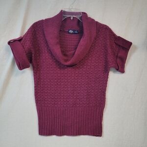 Blue Asphalt Sweater, Cozy Burgundy Cowl Neck Sweater Open Knit Cottagecore Sz S